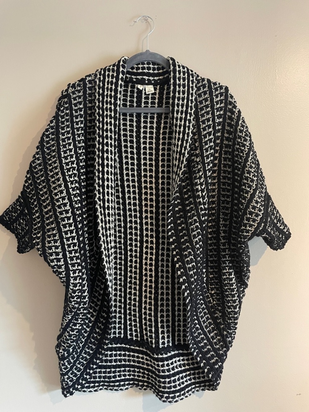 Anthropologie Moth Black & White Open-Front Knit Poncho Cardigan